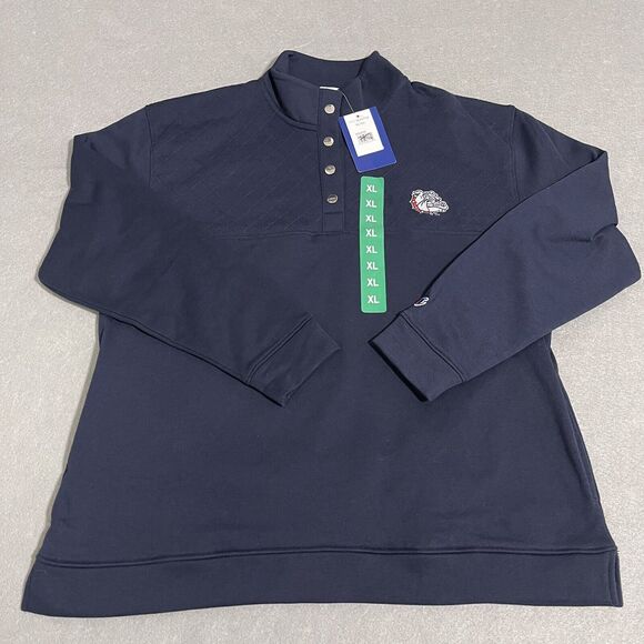 Gonzaga Bulldogs Sweatshirt Womens XL Navy Blue Half Snap Fleece Pockets Thermal - Picture 1 of 12